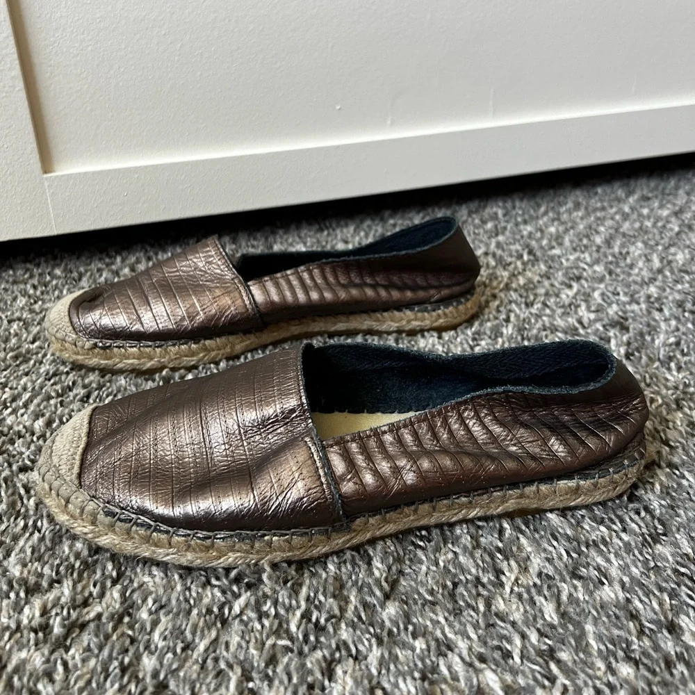 FABIOLAS Women’s Rose Gold Leather‎ Espadrilles Shoes Size EU 38